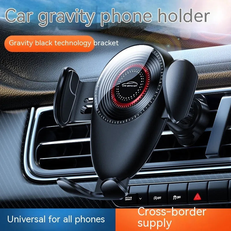 Black car mobile phone bracket with mechanical support frame for air vent mounting
