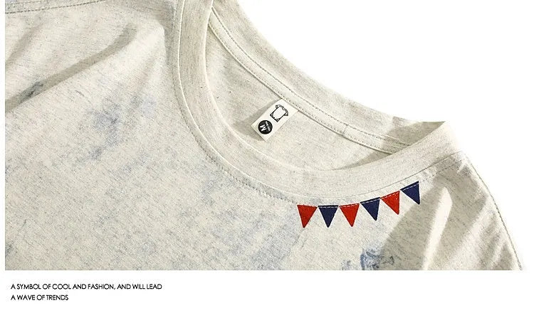 Grey tie dye printed cotton T-shirt with loose fit and half sleeves