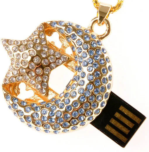 Silver Jewelry Xingyue metal USB flash drive on a keyring against a plain background.