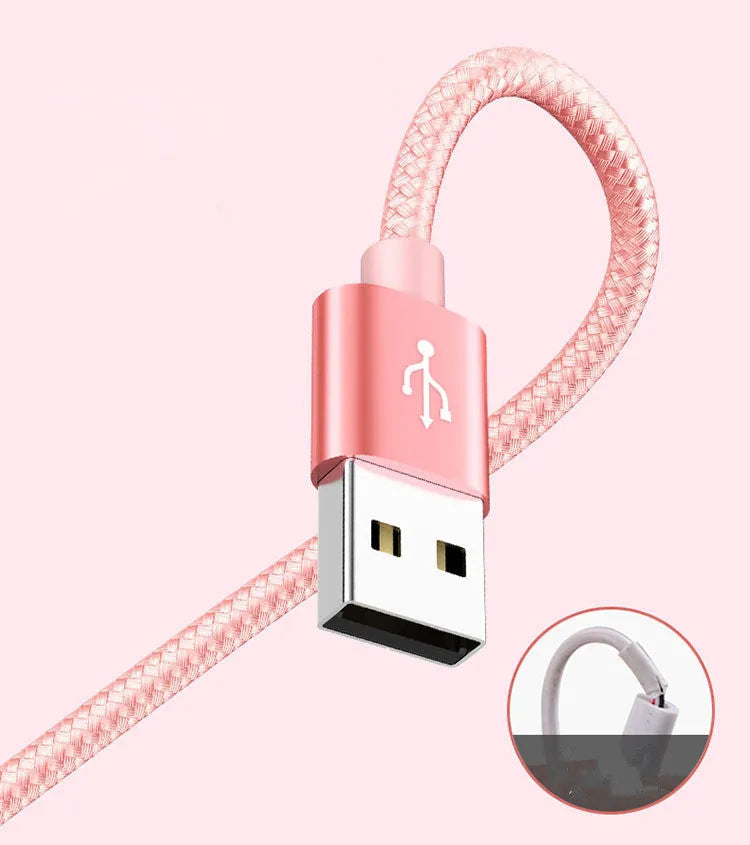 Three-in-one mobile phone charging cable in multiple colours with three connectors
