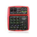 Audio processor unit with USB port and mixer controls in green, red, or yellow colour options