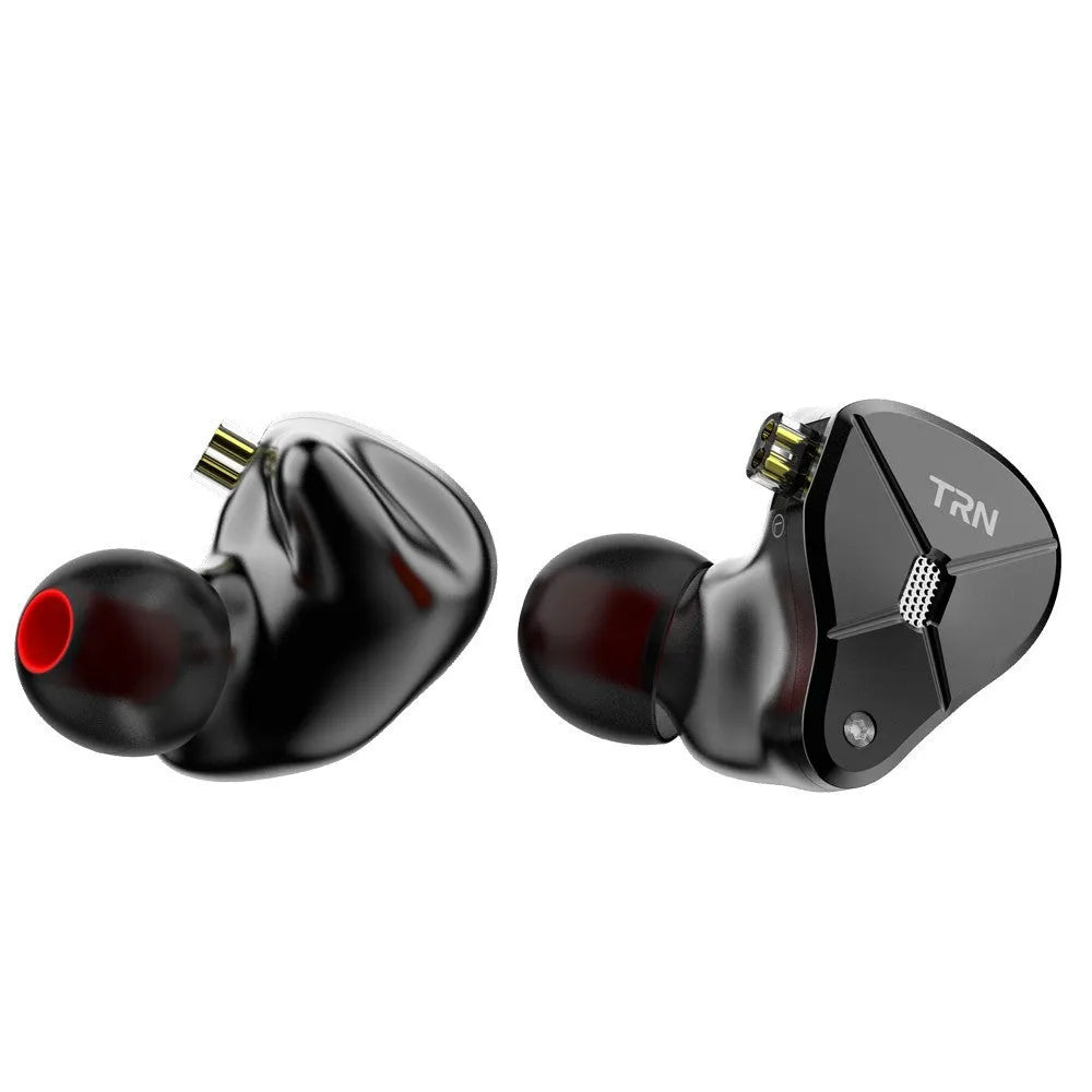 Black in-ear mobile phone headset with 3.5mm straight plug and silicone sleeves
