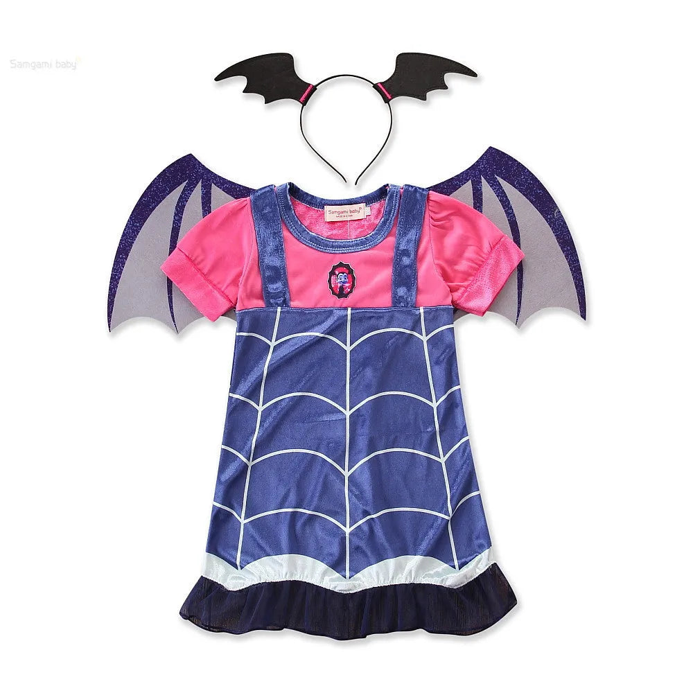 Blue cotton Halloween princess dress for young children with short sleeves and princess detailing
