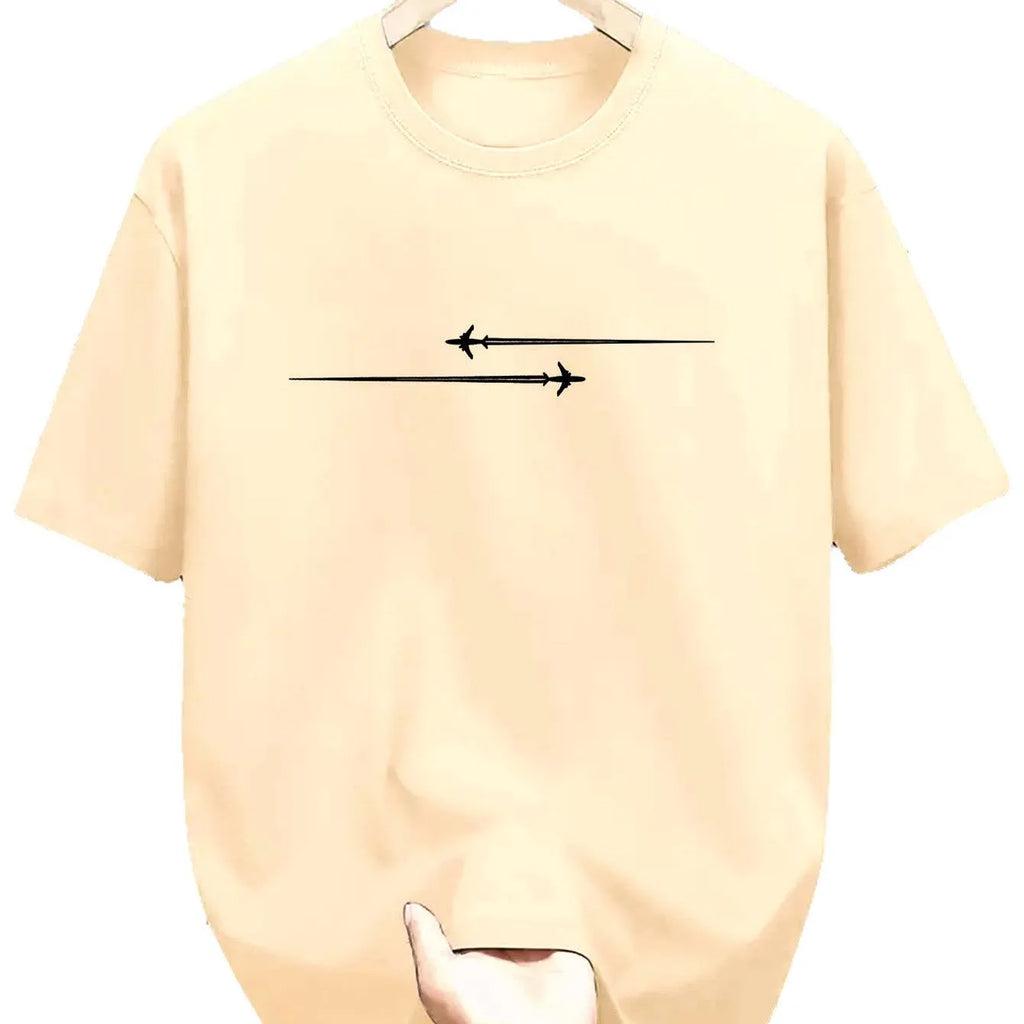 Man's loose-fit cotton blend T-shirt with a printed cartoon pattern, shown in multiple colour options.