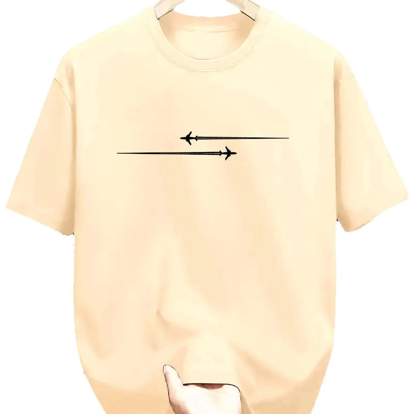 Man's loose-fit cotton blend T-shirt with a printed cartoon pattern, shown in multiple colour options.