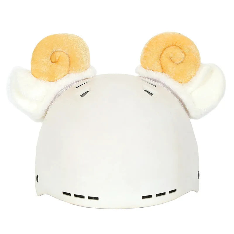 A soft plush cartoon character cover stretched over a medium-sized motorcycle helmet.
