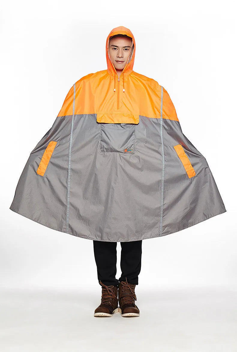 Multifunctional riding raincoat bicycle poncho in blue with hood, 109cm length, PU glue fabric