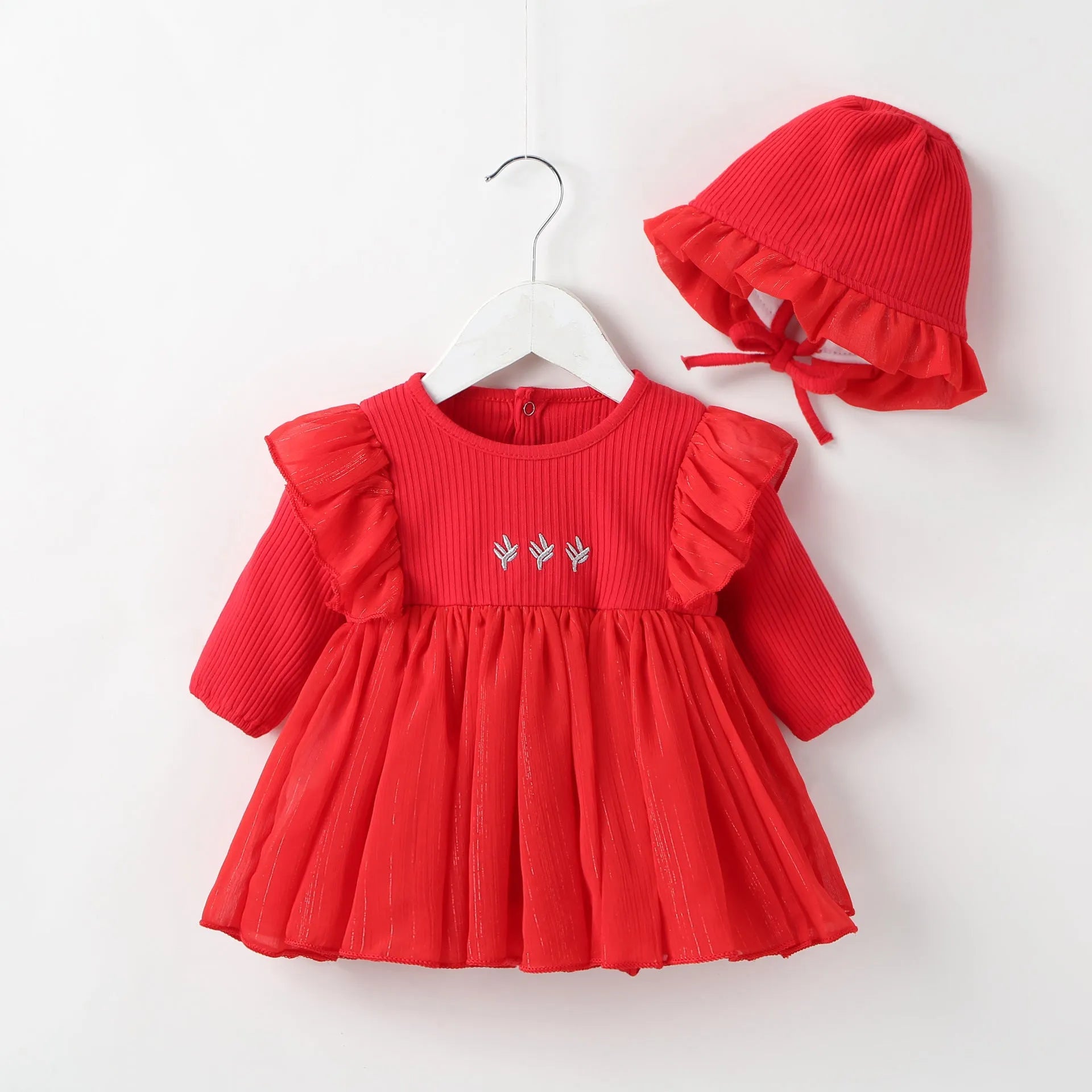 Cotton baby princess fluffy dress in pink, red, or white colours for infant special occasions