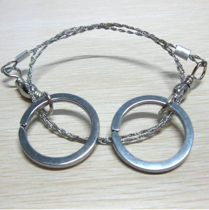 55cm stainless steel survival wire saw with pull rings for outdoor cutting tasks