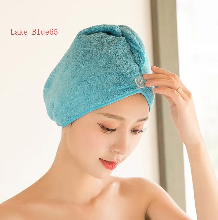 Soft microfiber hair dryer cap for women, shown in assorted colours, measuring 60cm by 25cm.