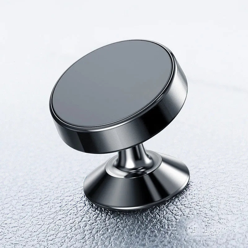 Aluminium alloy magnetic car phone holder in black, gold, or silver, showing paste and snap mounting styles.