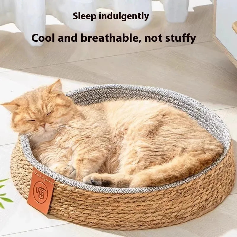 Rattan woven cat nest cage bed available in small, medium, large, and extra-large sizes.