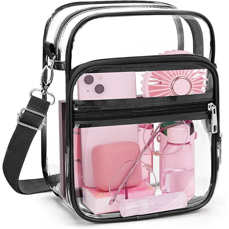 PVC cube style crossbody handbag in multiple colours, shown with adjustable strap.