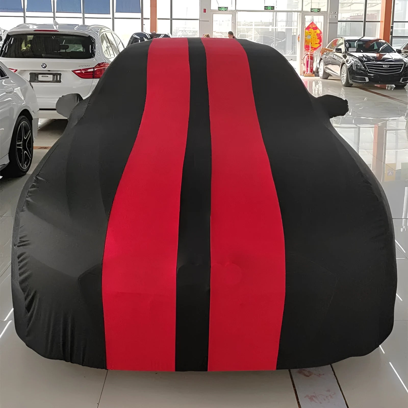 Elastic silk polyester car cover for a Ford Mustang in a choice of six colours.