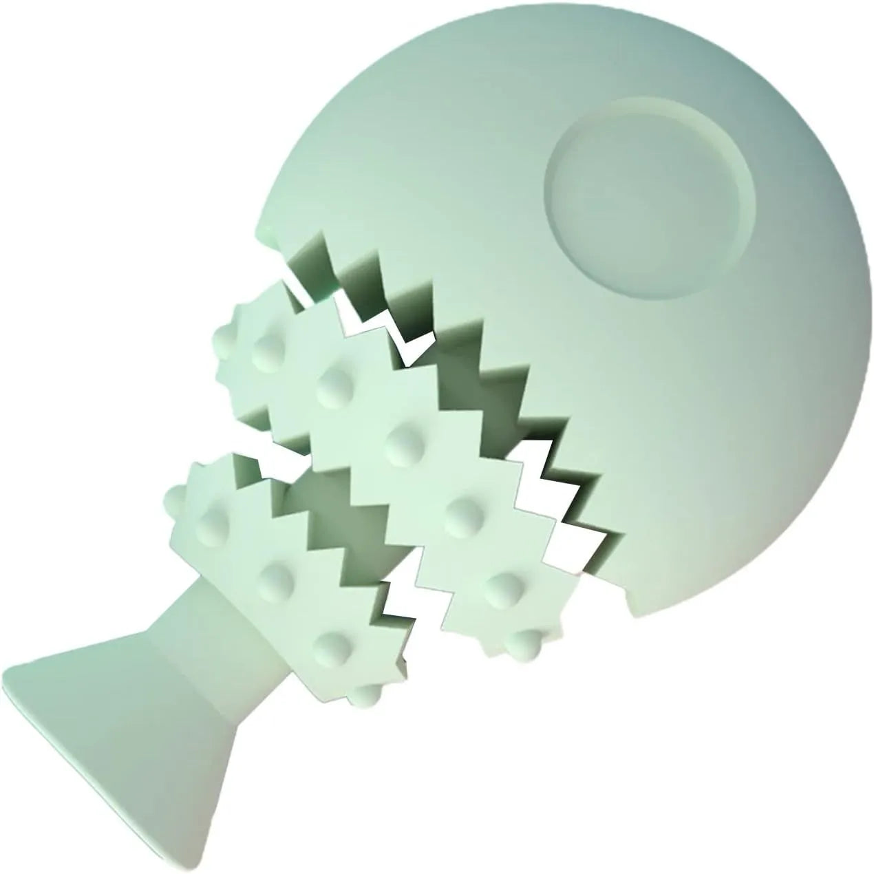Blue fish bone shaped hollow dog chew toy on a white background