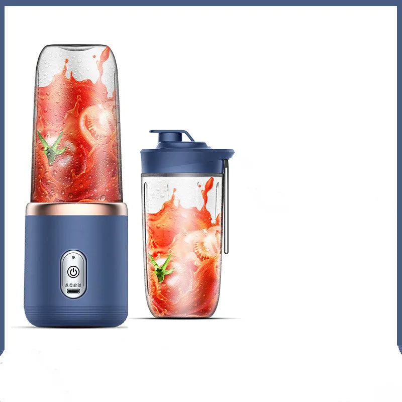 Tunisian dark blue portable USB blender with 6 blades, 400ml cup, and charging cable