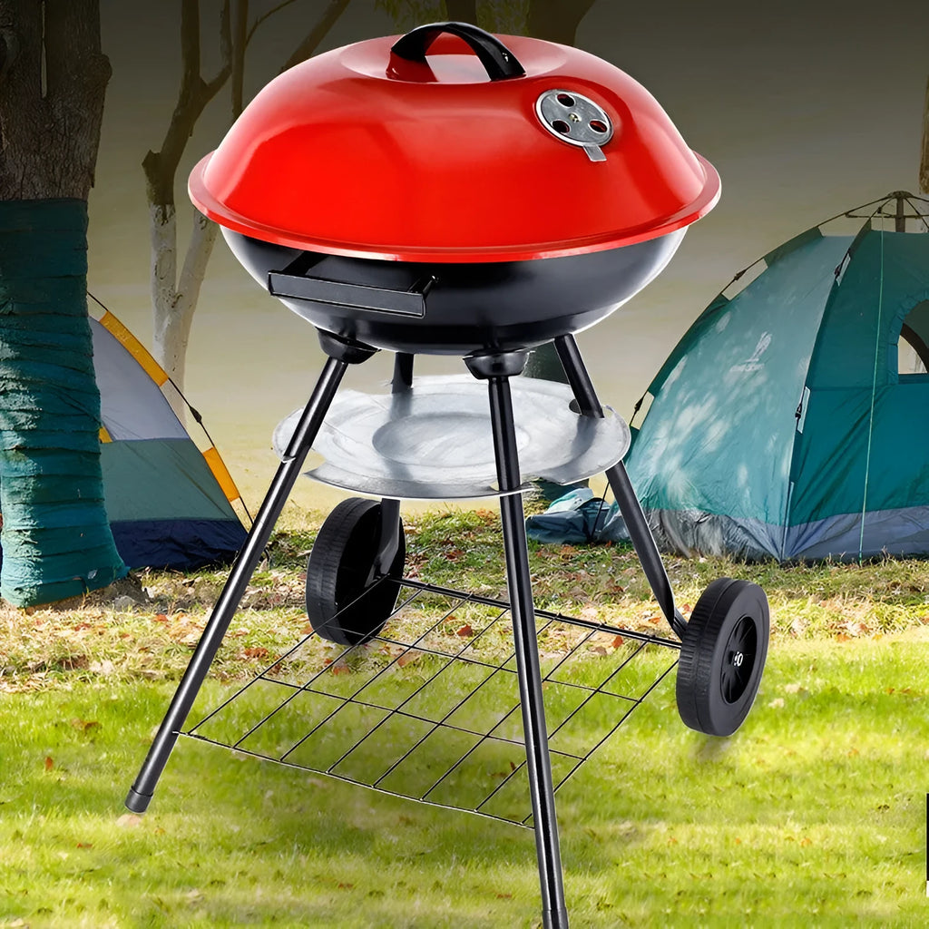 Portable iron barbecue oven with a 14-inch apple stove grill.