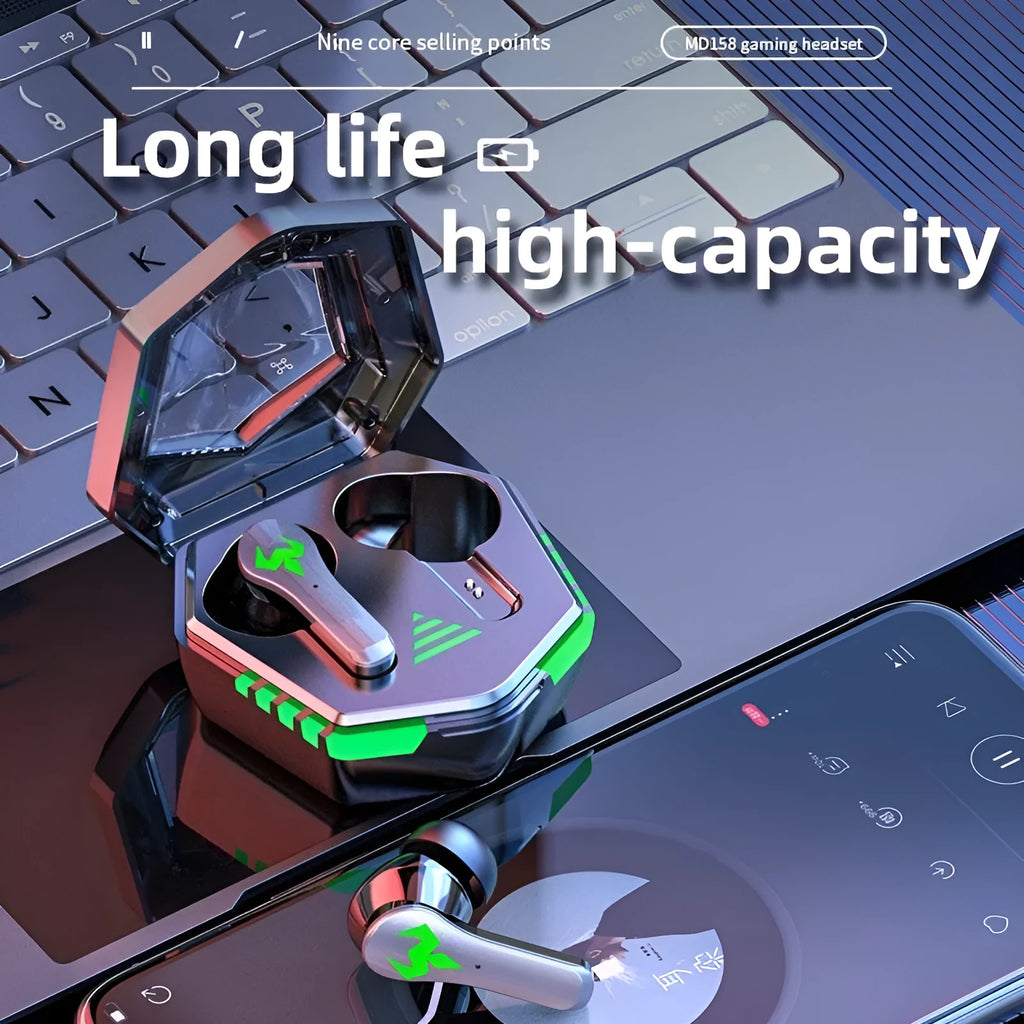 Wireless Bluetooth in-ear earphones in black colour options with digital display showing connection status