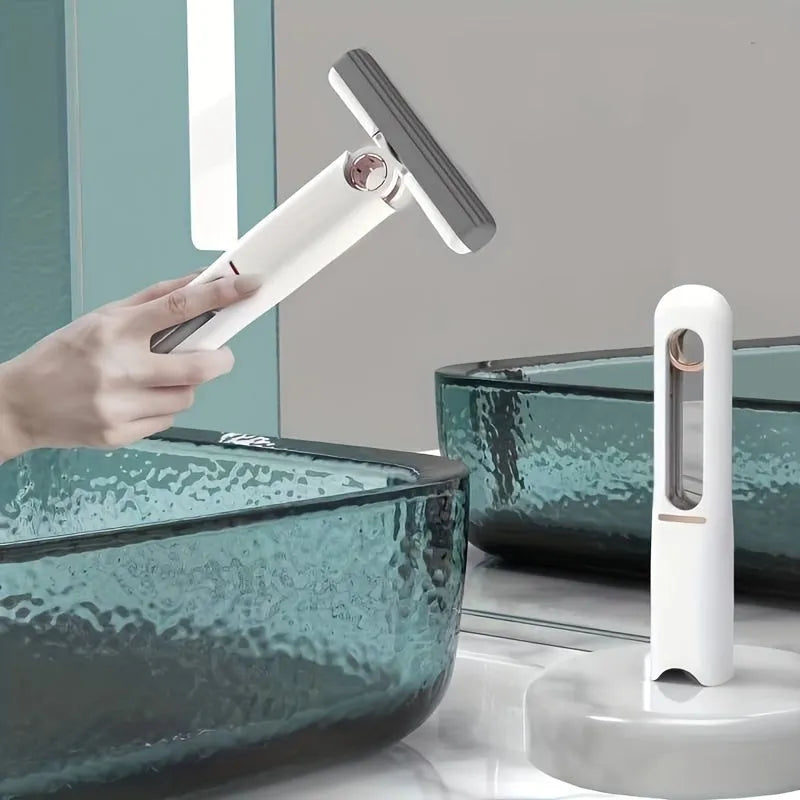 Portable self-squeeze mini mop with built-in wringer, 11.6x6.1 inch stretch length, for desk and window cleaning