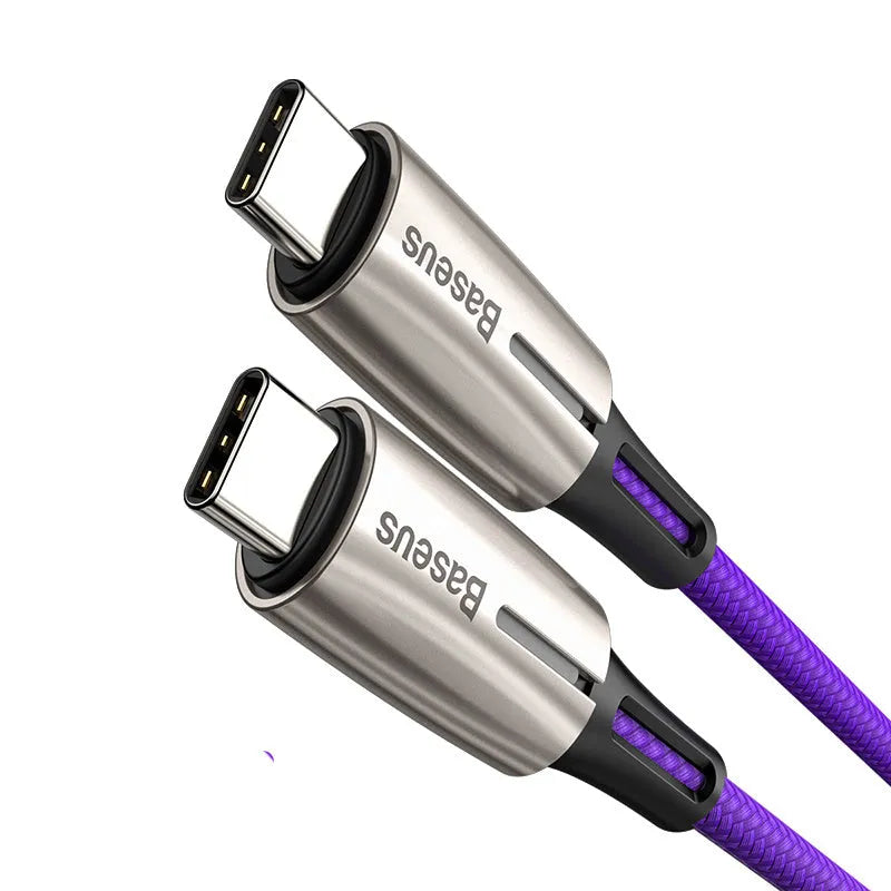 Purple and red USB-C to USB-C data cable with PD 60W fast charging support