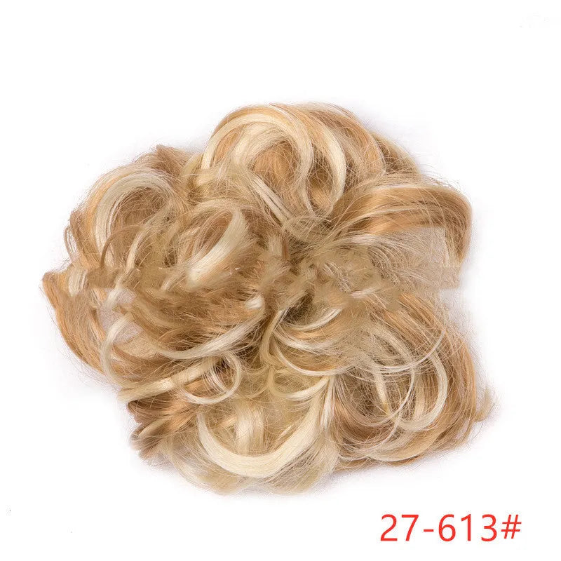 Fluffy drawstring curly hair bun ring set in 1B style with chemical fibre construction, popular in Europe Japan South Korea for women