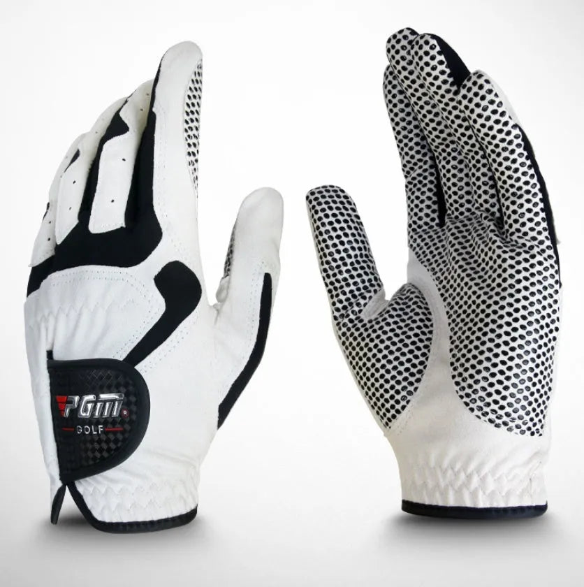 Golf microfiber gloves with anti-skid particles, split finger design in blue, grey and white colours