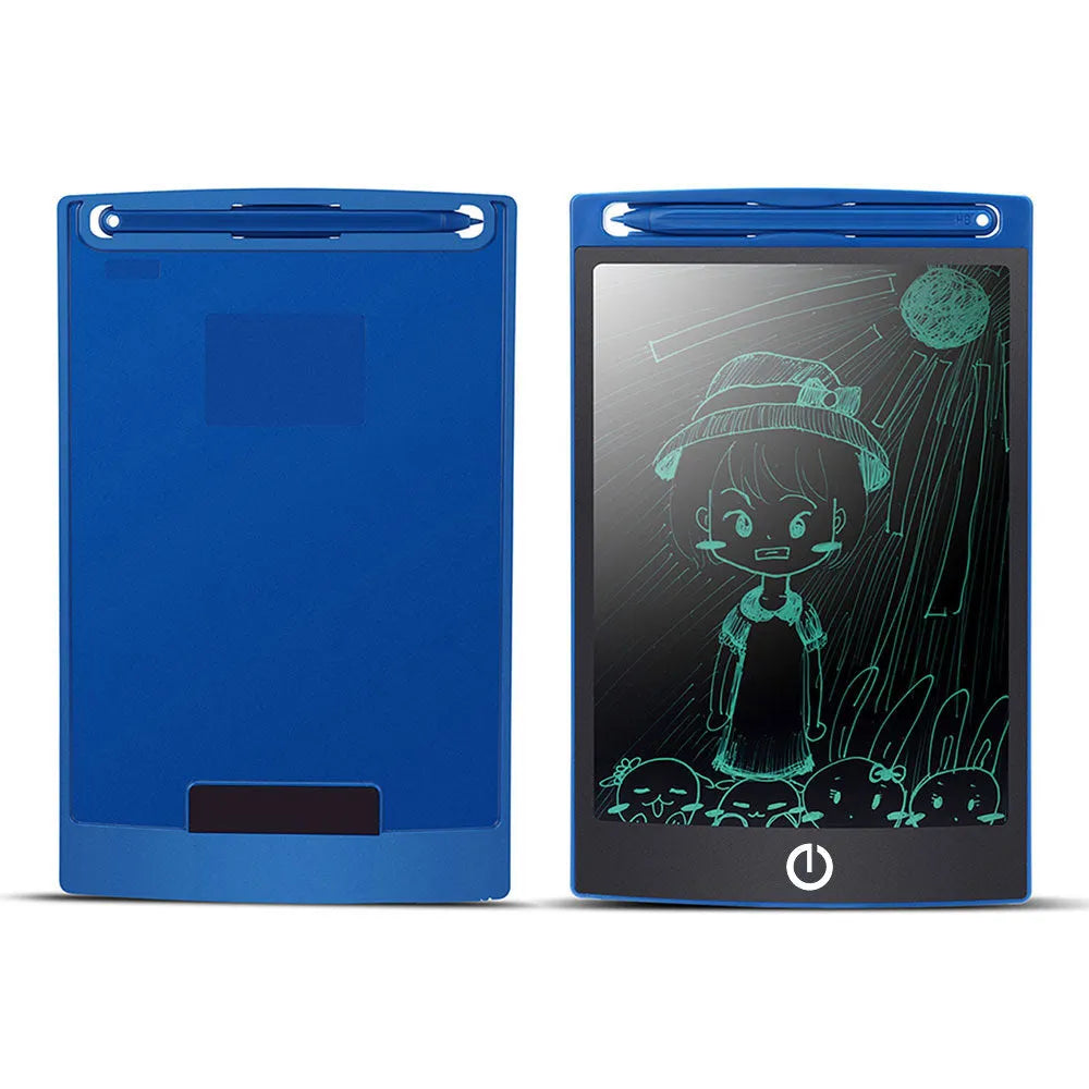 LCD drawing tablet with blue-green bold font display, ABS frame, erase button, and stylus