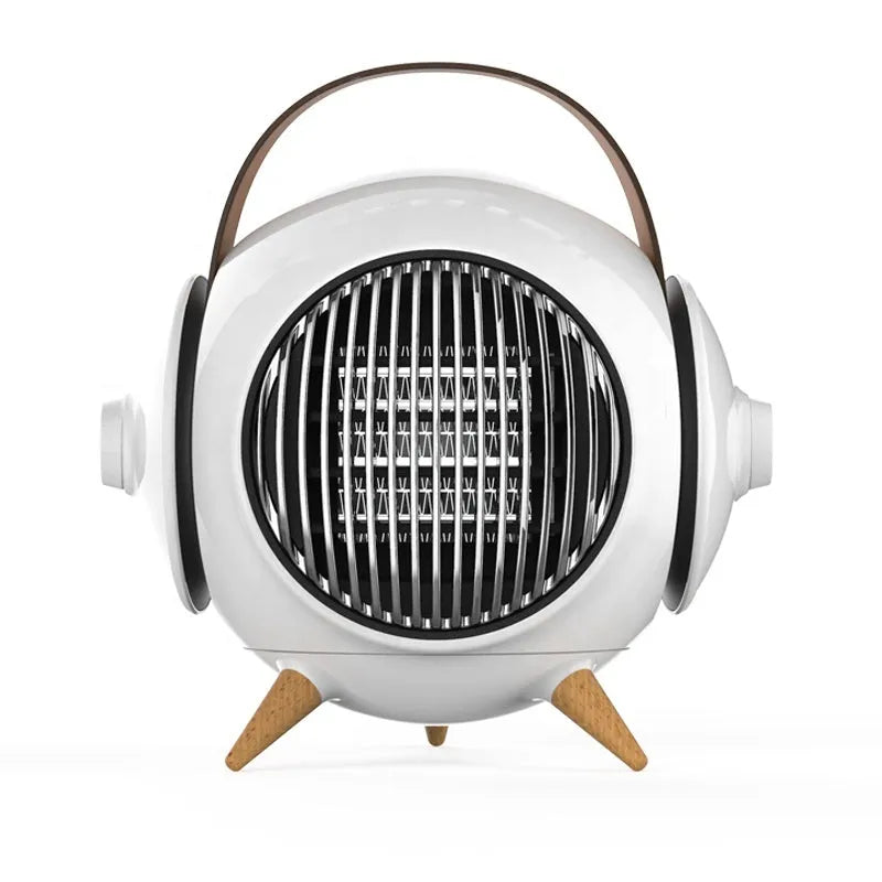 White household heater with forced air supply and shaking head on floor