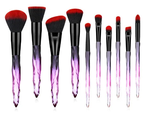 10 crystal-handle foundation brushes with diamond shanks and 4.5cm artificial fibre bristles