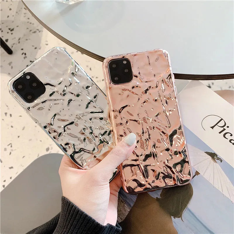 Rose gold and silver electroplated TPU back cover phone case for iPhone models.