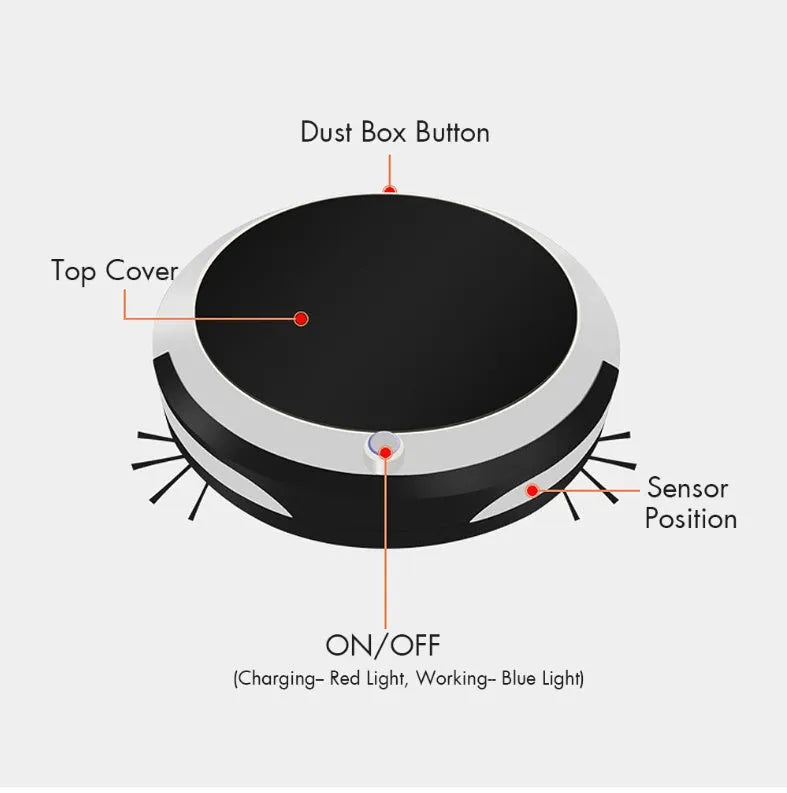 Smart home sweeping robot with ABS housing, 27cm x 27cm x 6.5cm, 2400mAh battery