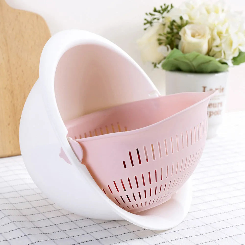 Double-layer hollow PP plastic fruit and vegetable cleaning drain basket 23cm stacked on kitchen counter