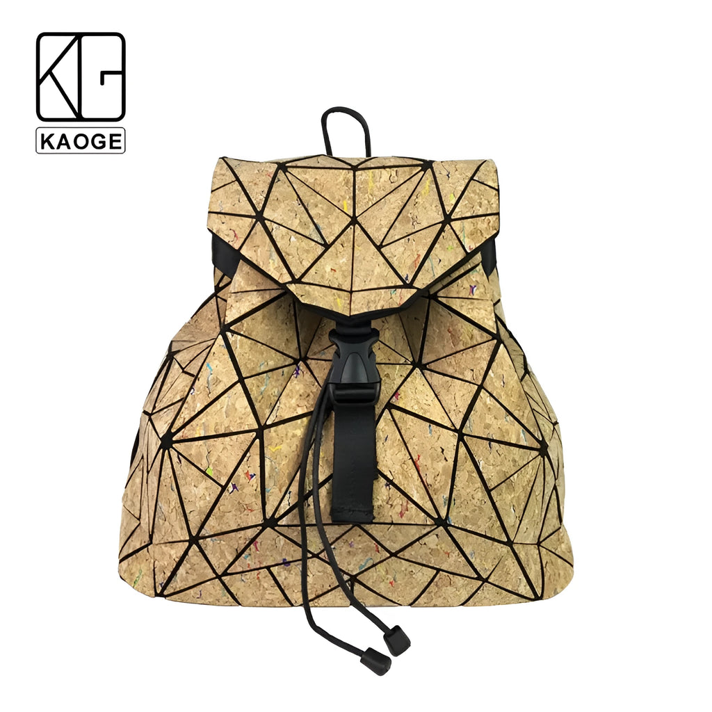 KAOGE original natural cork backpack for women, lightweight vegan bag with wooden texture and top closure