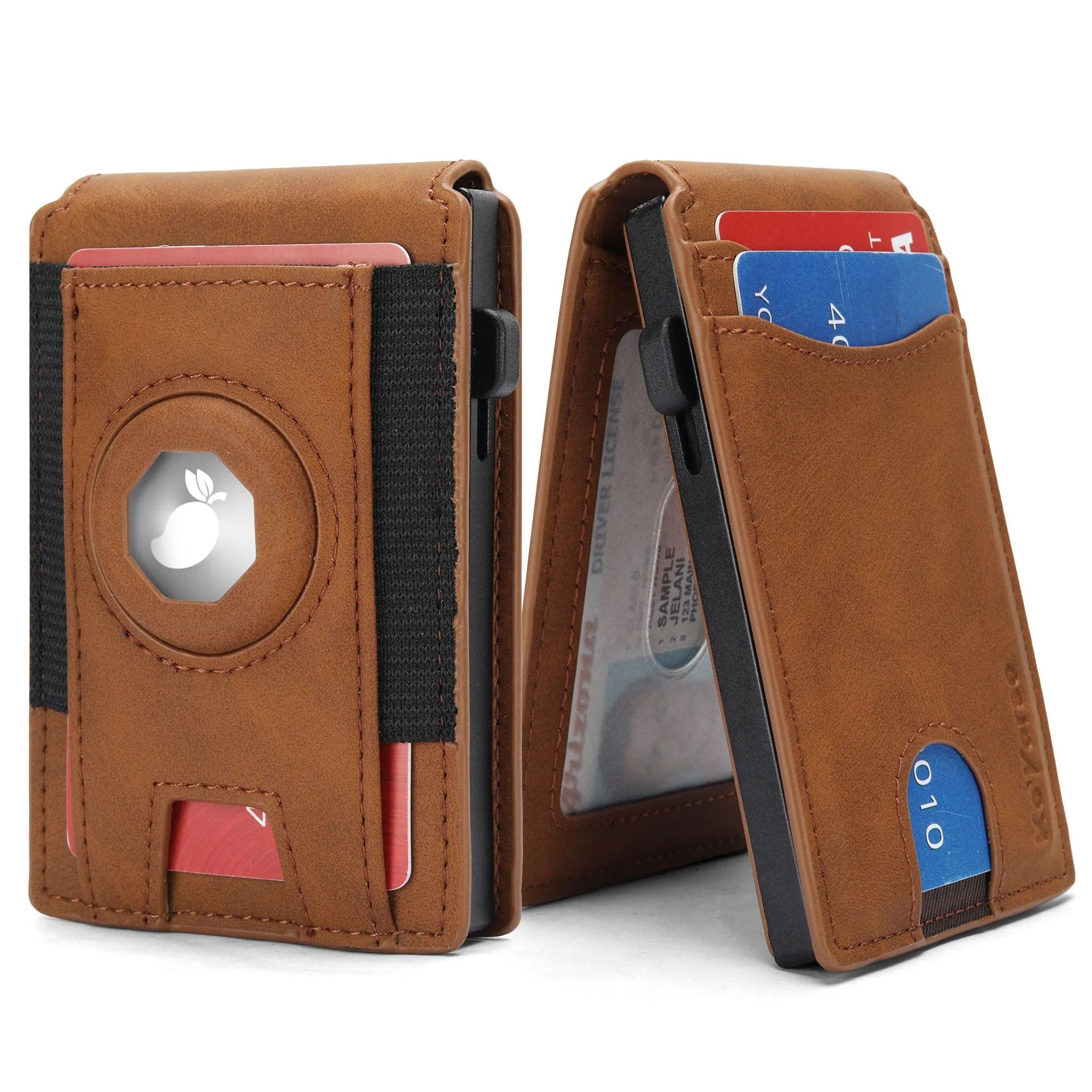 Men's microfiber card holder wallet in black, dark brown, or light brown colour options.