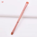 10-piece wooden handle makeup brush set including powder, foundation, eyeshadow, concealer, and lip brushes on pink background