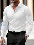 Men's long sleeve solid colour button down shirt with lapel collar in navy blue polyester velvet fabric