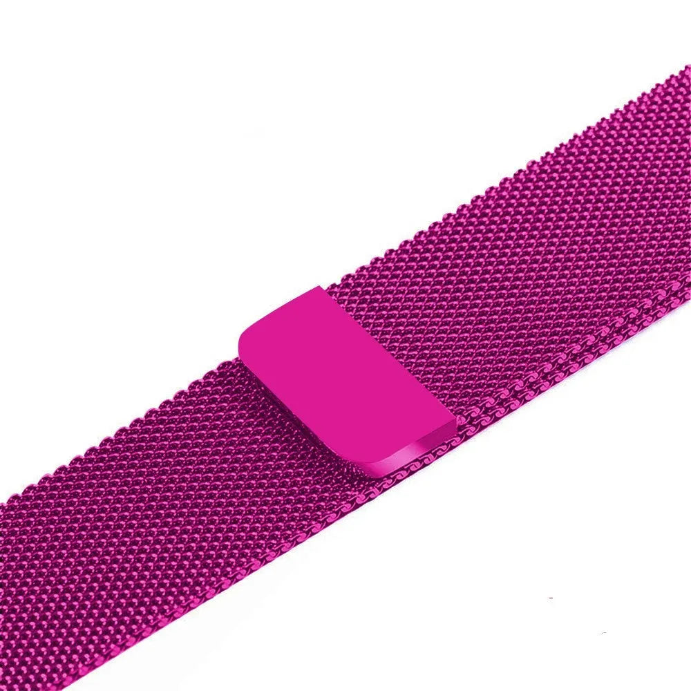 Stainless steel watch strap in silver, shown next to black, gold, and rose gold colour options.