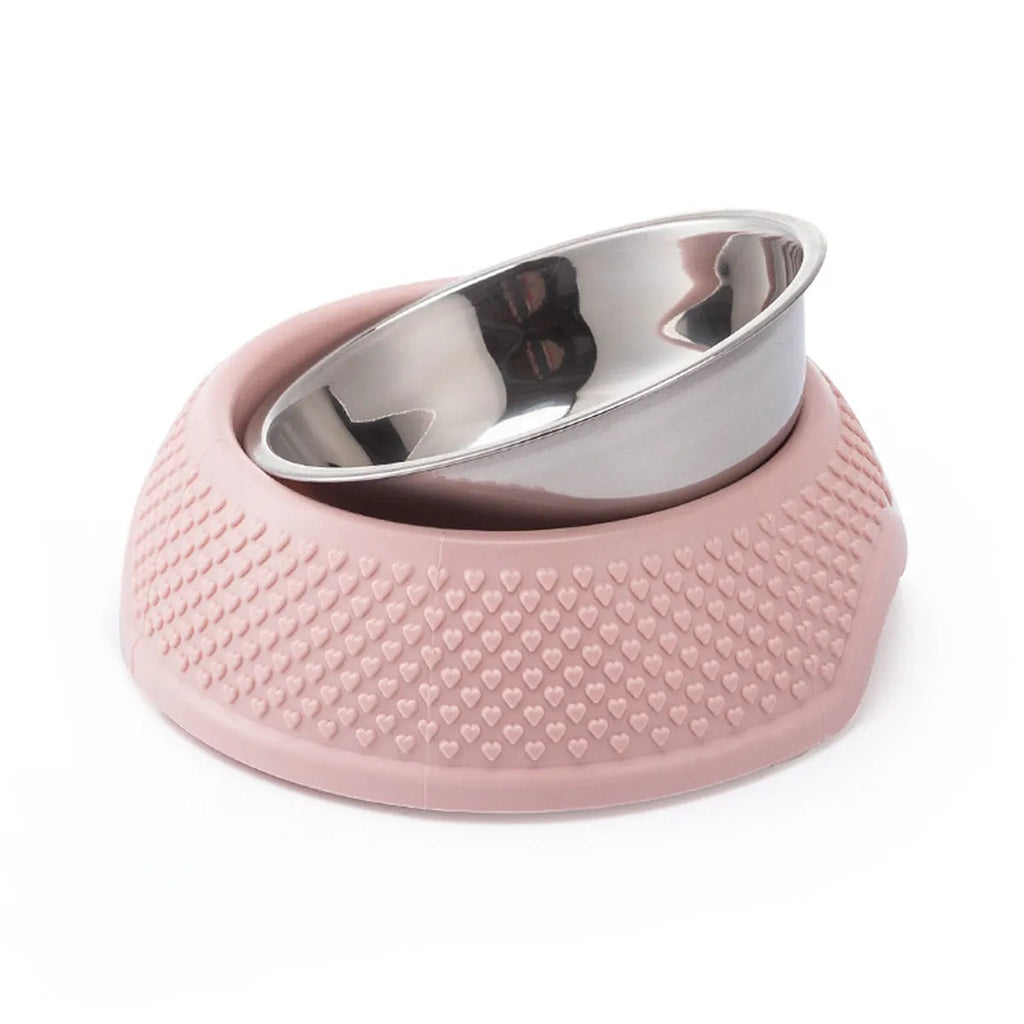 Stainless steel pet bowl with non-slip base in blue, green or pink for cats and dogs