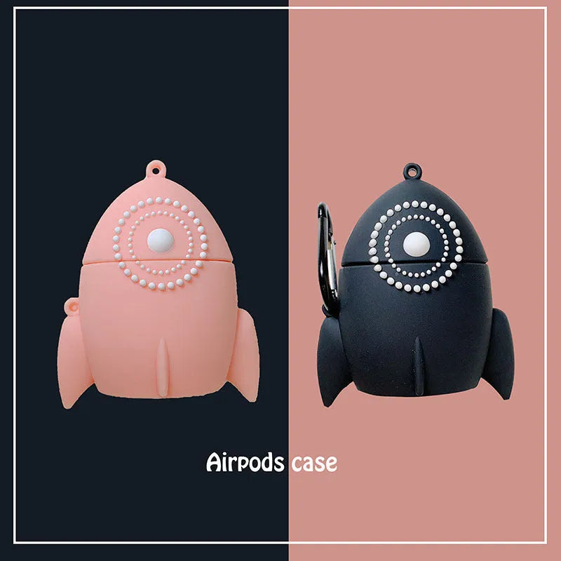 Pink silicone protective case with rocket design for Apple AirPods 1 and 2 charging case