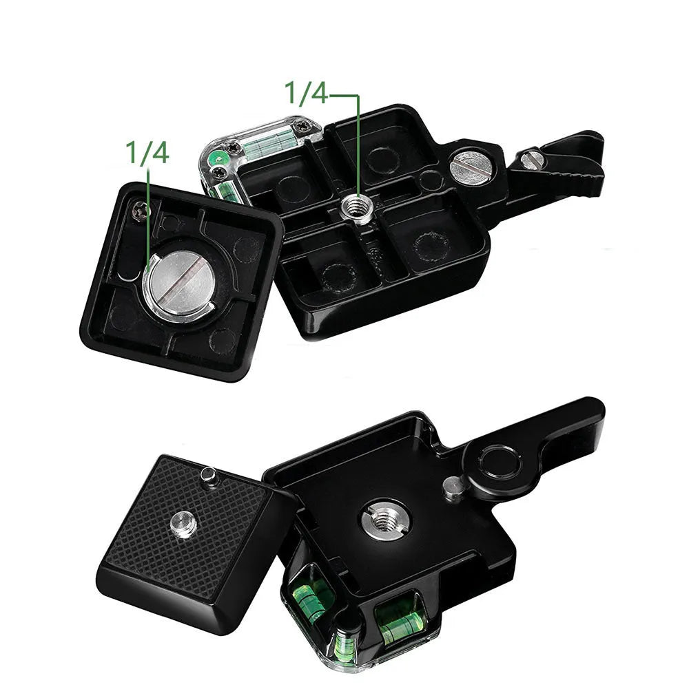 Black universal quick release seat plate for PTZ tripod, 4x4cm plate, compatible with iPhone and SLR cameras