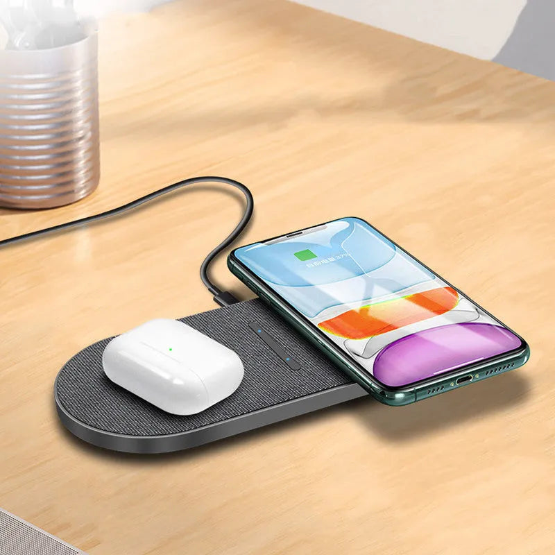 Black dual 10W wireless charging pads with Quick Charge technology