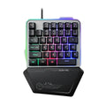 Black Robotic G40 Flow one-handed mechanical keyboard with RGB backlit keys on a desk.