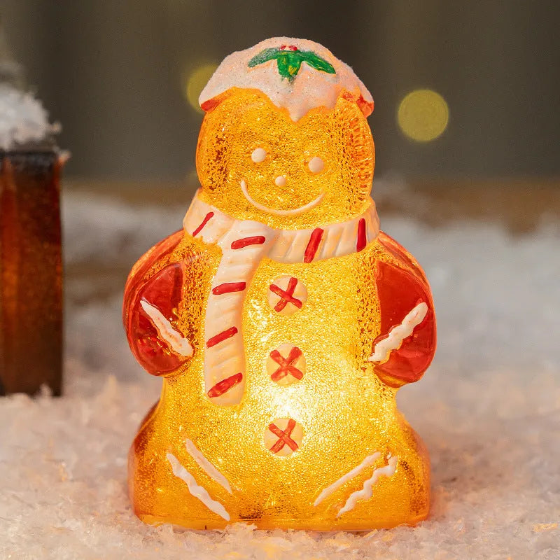 Glowing plastic gingerbread man snowman Christmas ornament with a choice of scarf colours