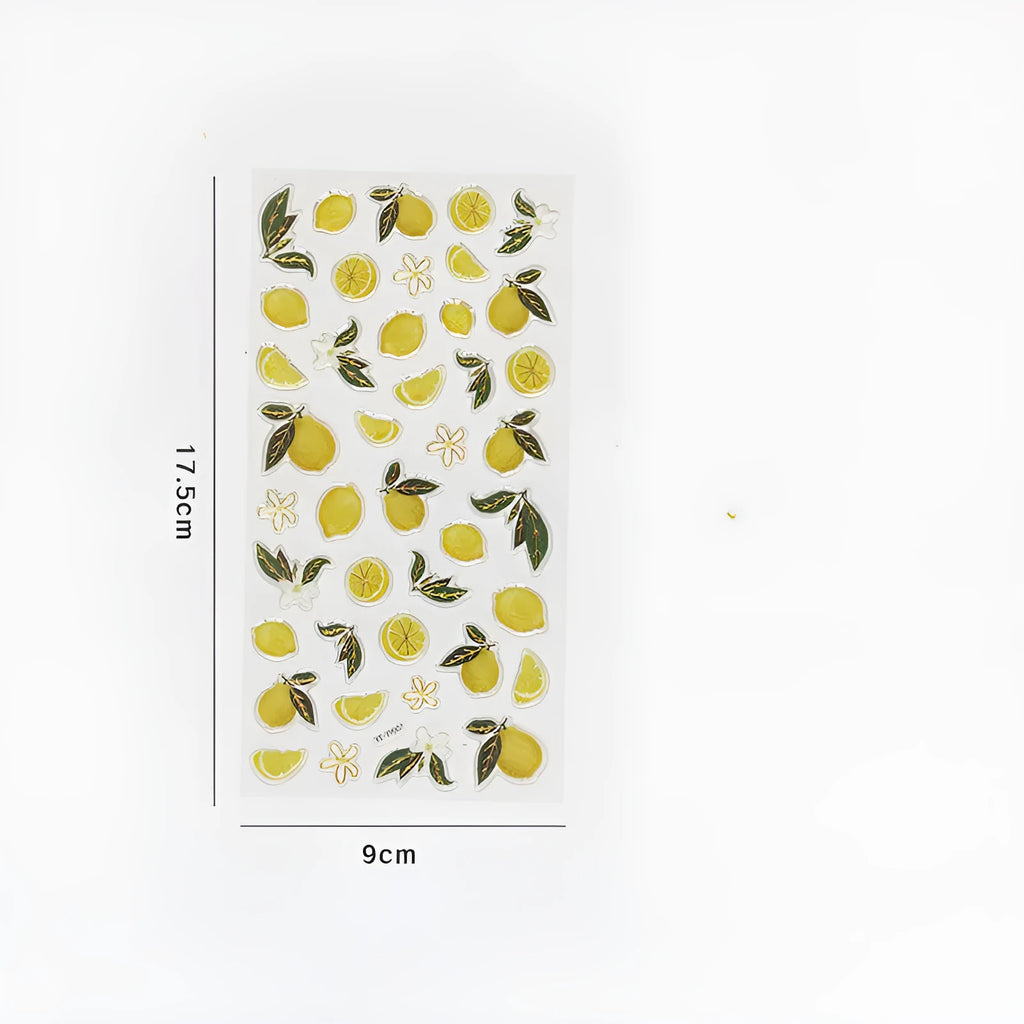 DIY fruit bronzing stickers with grape, orange, passion fruit, peach, pineapple and strawberry designs