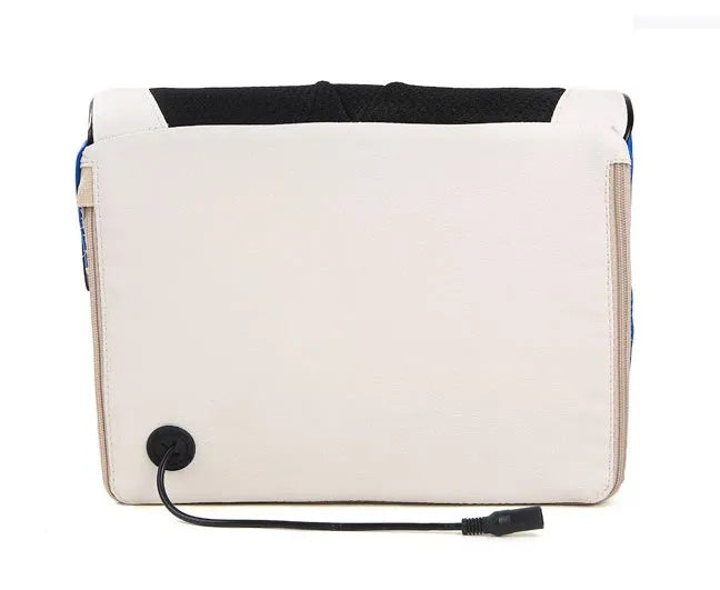 Electric cervical massage pillow with 16 heads in beige, rectangular trapezoid shape with computer control panel