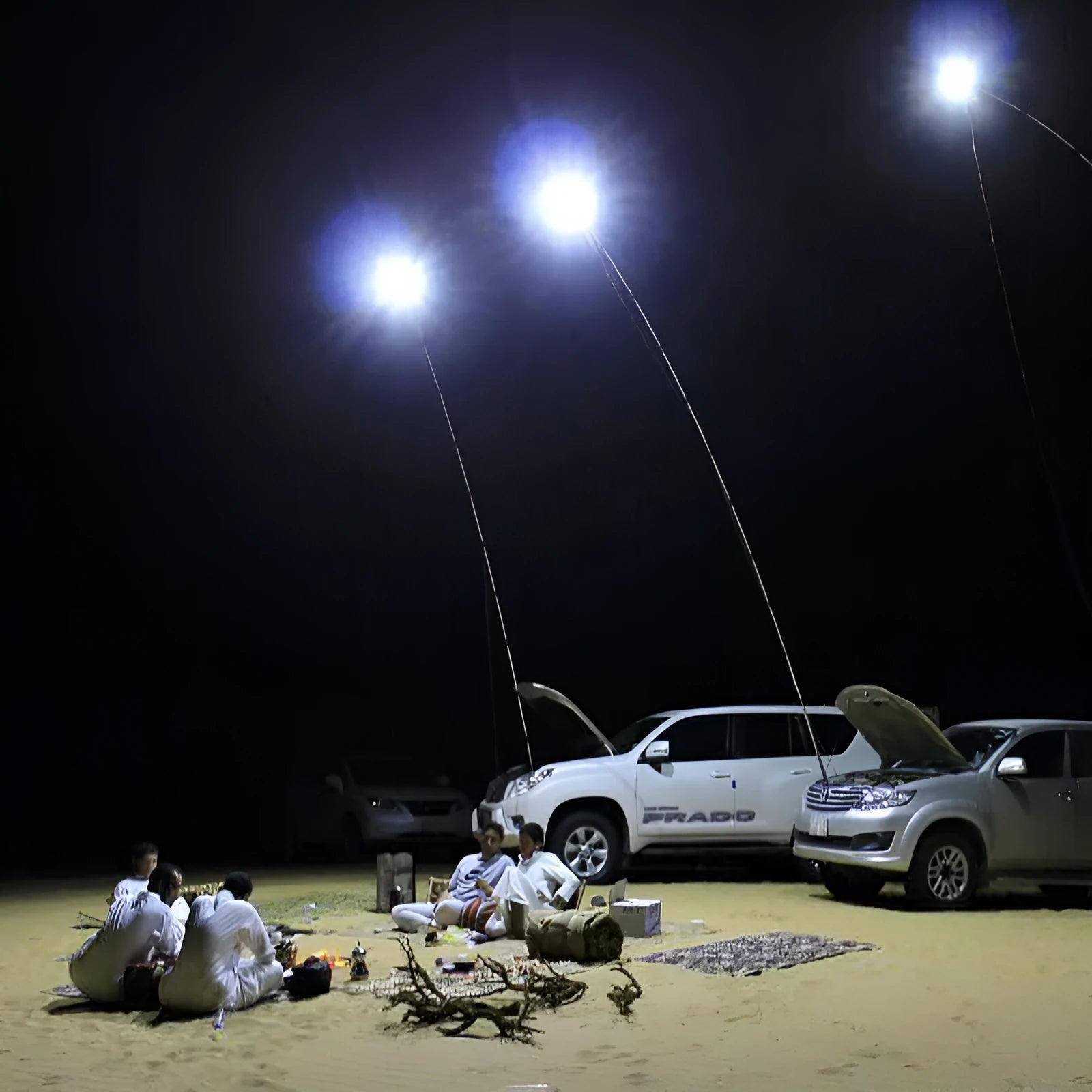 White LED fishing rod light with telescopic extension pole and remote control for outdoor use