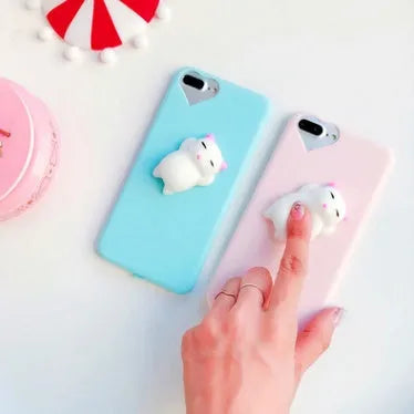 Soft silicone TPU iPhone case with 3D cartoon cat design in multiple colours