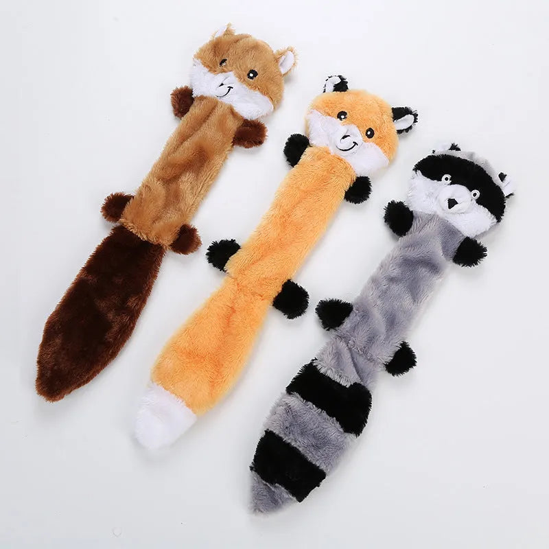 Brown plush squeak dog toy with dimensions 46 cm by 11.5 cm