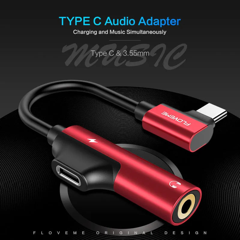 Black Lightning to 3.5mm audio adapter with charging port for iPhone headphones and power