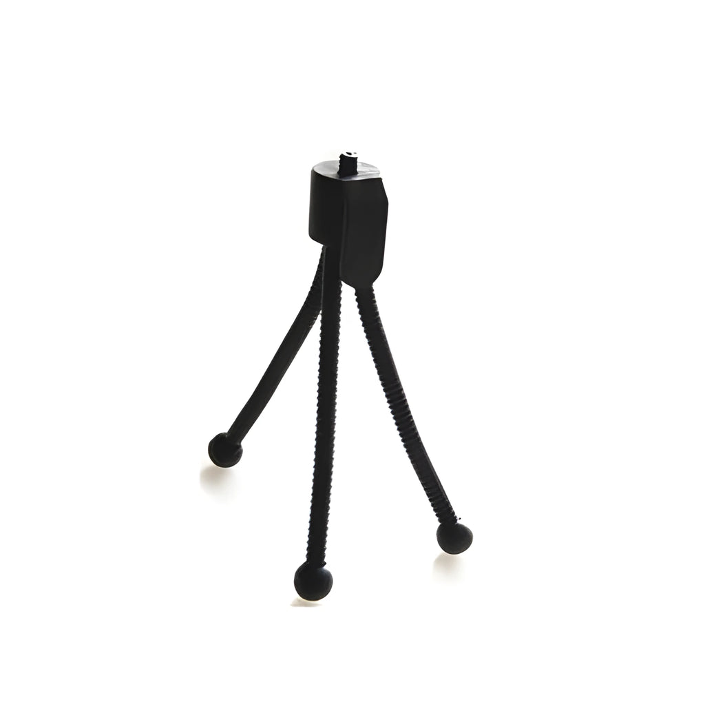 Small iron frame mini tripod with hose-style legs folded, compatible with Apple iPhone.